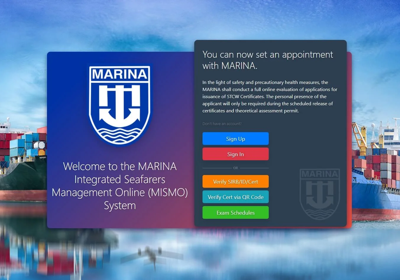 MARINA Integrated Seafarers Management Online (MISMO) System